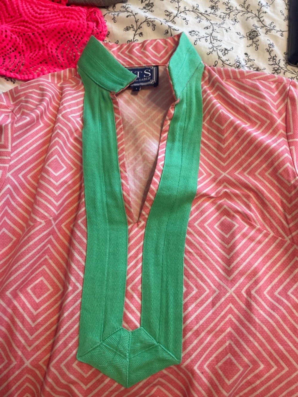Sail to Sable Coral-Pink Tunic dress with Mint Green Trim - Picture 5 of 6